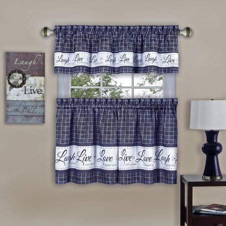 ACHIM IMPORTING Achim 58 x 24 in. Live, Love, Laugh Window Curtain Tier Pair & Valance Set, Navy AC4011